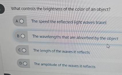 Solved What controls the brightness of the color of an | Chegg.com
