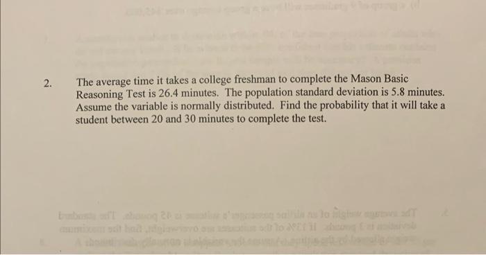 Solved The average time it takes a college freshman to | Chegg.com