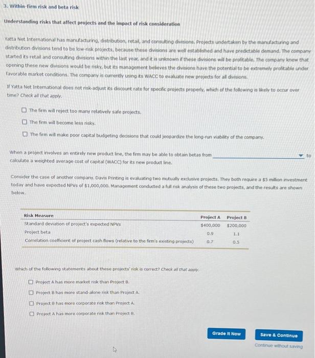 Solved 3. Within-firm Risk And Beta Risk Understanding Risks | Chegg.com