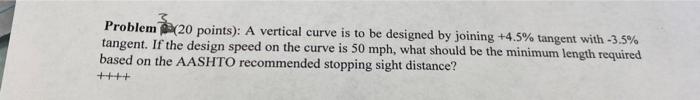 Solved Problem (20 points): A vertical curve is to be | Chegg.com