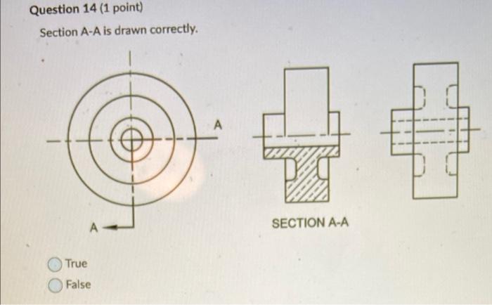 Solved Question 14 (1 point) Section A-A is drawn correctly. | Chegg.com