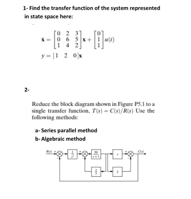 Solved 1- Find the transfer function of the system | Chegg.com