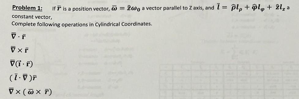 Solved Problem 1: If r is a position vector, ω=z^ω0 a vector | Chegg.com