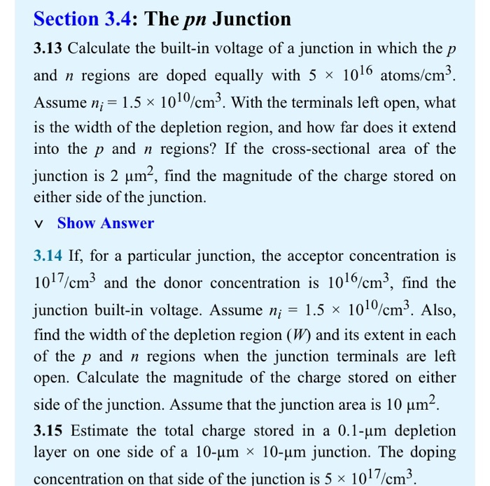 Solved Section 3.4: The pn Junction 3.13 Calculate the | Chegg.com