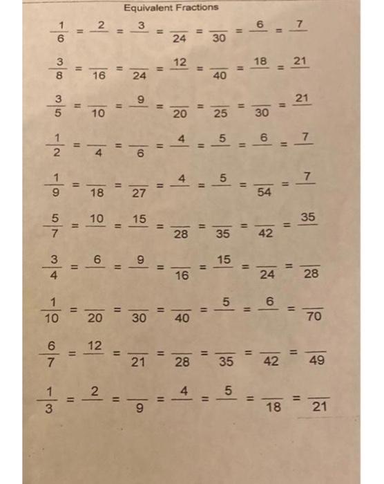 solved 2 equivalent fractions 3 24 30 6 1 6 7 ii 11 12 18 chegg com