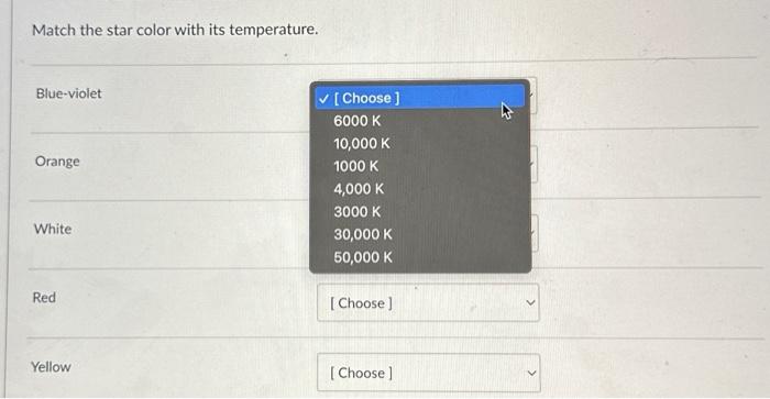 Solved Match the star color with its temperature. | Chegg.com