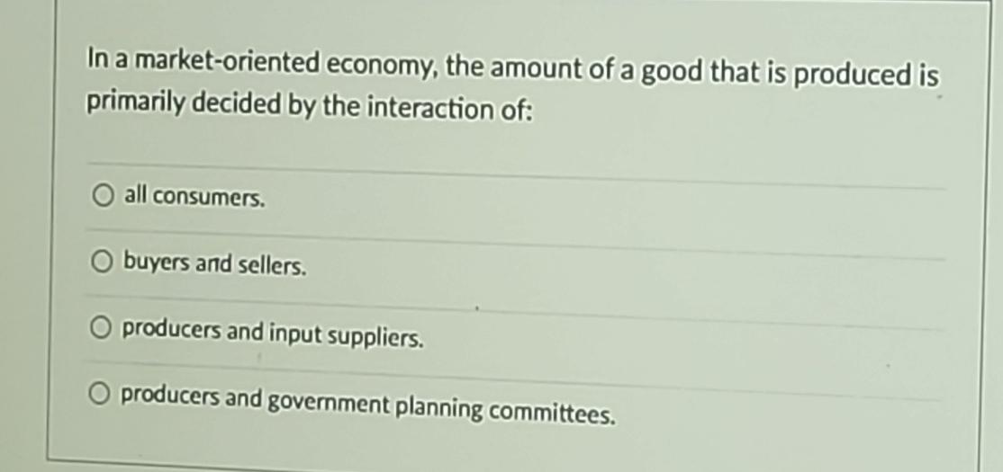 Solved In a market-oriented economy, the amount of a good | Chegg.com