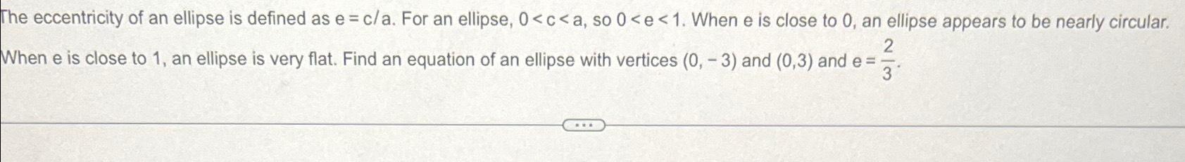 Solved The eccentricity of an ellipse is defined as e =ca. | Chegg.com