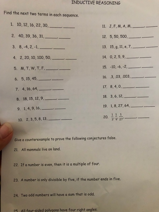 Solved Inductive Reasoning Find The Next Two Terms In Eac Chegg Com