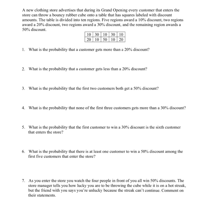 Solved A new clothing store advertises that during its Grand | Chegg.com