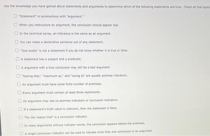 Use the knowledge you have gained about statements | Chegg.com