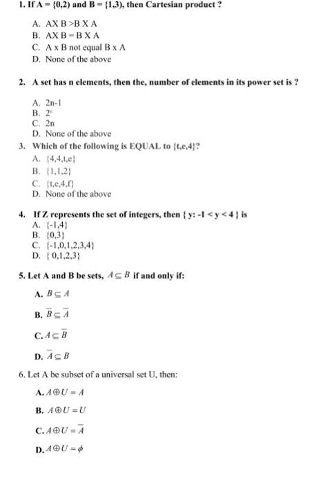 Solved 1 If A 0 2 And B 1 3 Then Cartesian Prod Chegg Com