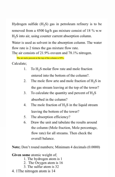 Solved Hydrogen sulfide (H2S) gas in petroleum refinery is | Chegg.com