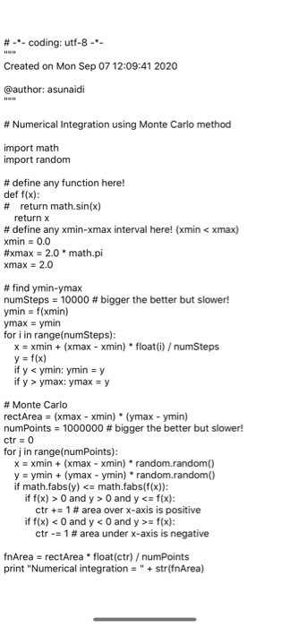 Problem 1: Monte Carlo integration (use the code | Chegg.com