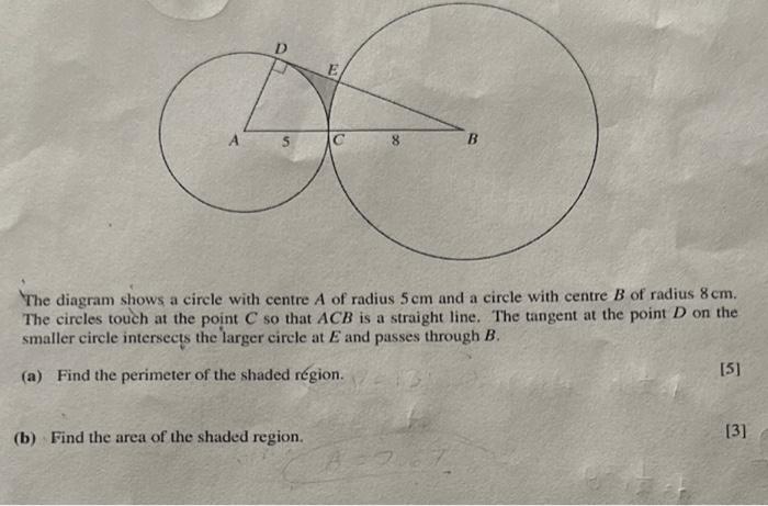 Solved The diagram shows a circle with centre A of radius 5 | Chegg.com