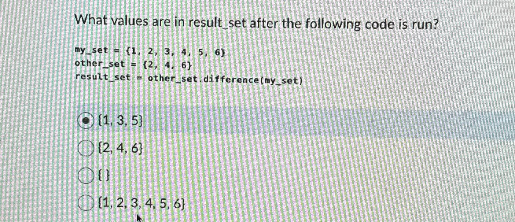 Solved What values are in result_set after the following | Chegg.com