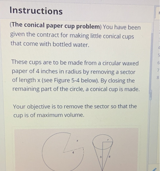 Solved Instructions 1 (The conical paper cup problem) You | Chegg.com
