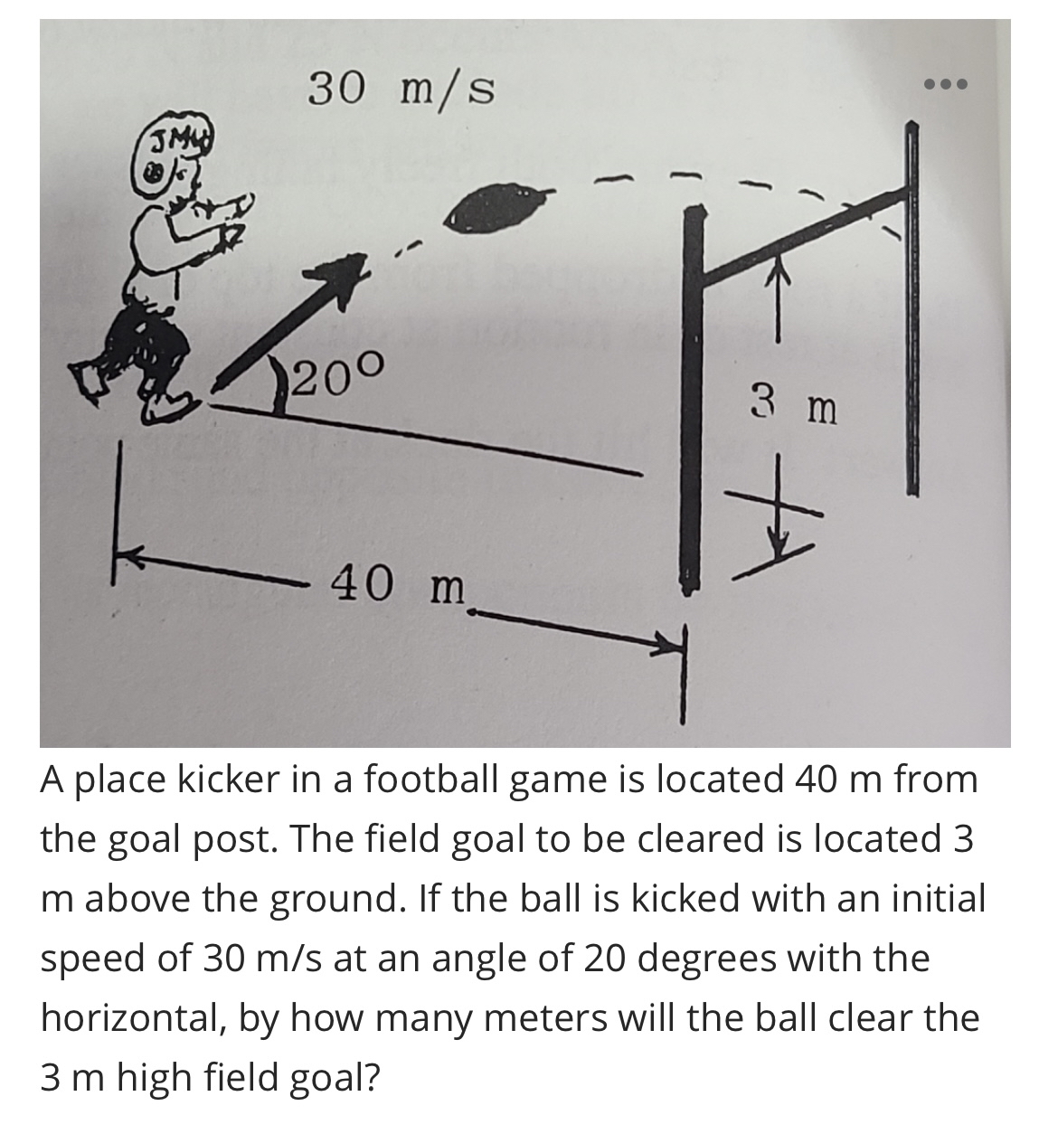 Solved A place kicker in a football game is located 40 ﻿m | Chegg.com