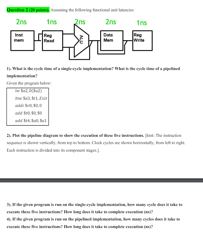 Solved Question 2 (20 ﻿points). ﻿Assuming the following | Chegg.com