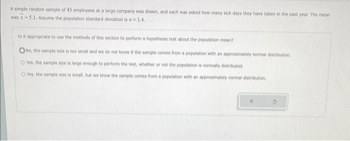 Solved A Simple Random Sample Of 43 Employees At A Large Chegg