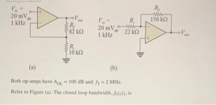 Solved (b) Both op-amps have AOL=100 dB and fT=2MHz. Refer | Chegg.com
