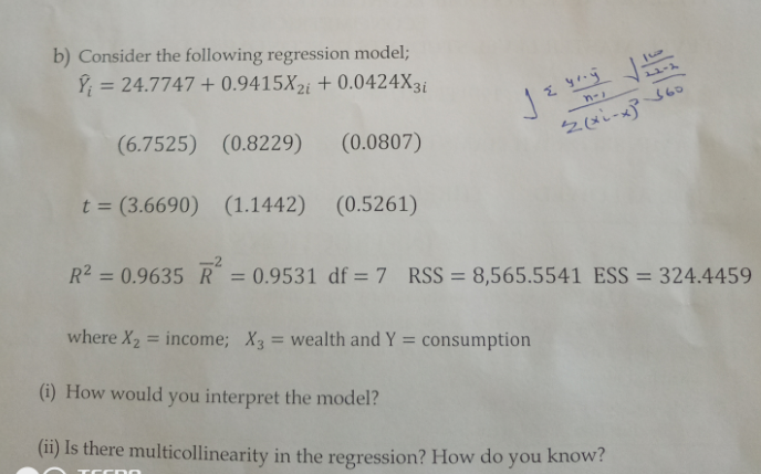 Solved B) Consider The Following Regression Model; Ý = | Chegg.com