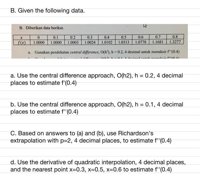 Solved B. Given The Following Data. B. Diberikan Data | Chegg.com