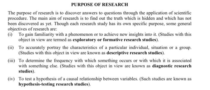 Solved PURPOSE OF RESEARCH The purpose of research is to | Chegg.com