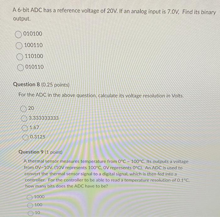 Solved A.b-bit ADC Has A Reference Voltage Of 20 V. If An | Chegg.com