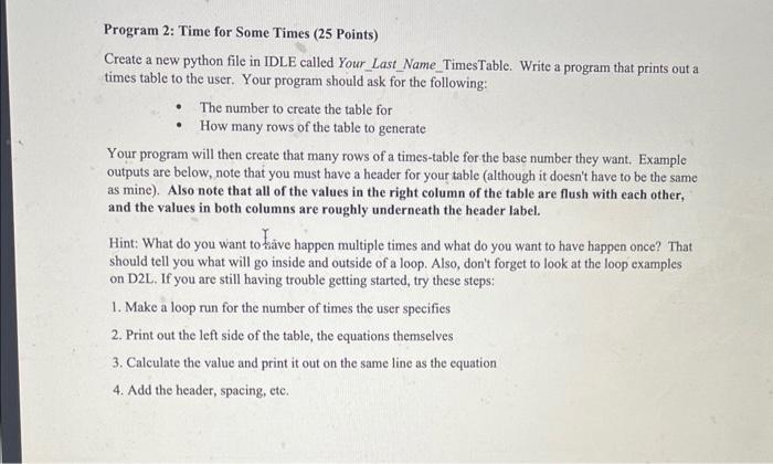 Solved Program 2: Time for Some Times (25 Points) Create a | Chegg.com