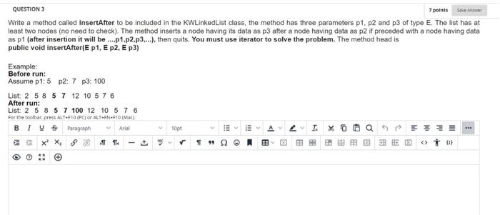 Solved QUESTION 3 7 points Write a method called InsertAfter | Chegg.com