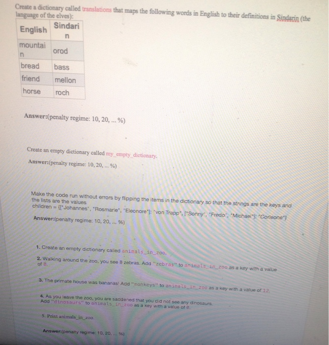 Solved Create a dictionary called translations that maps the | Chegg.com