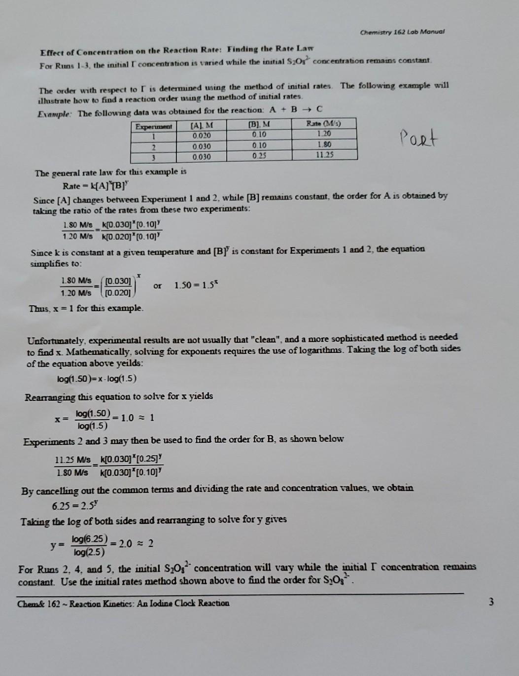 Solved Chemistry 162 Lab Manual Procedure Part I: The Effect | Chegg.com