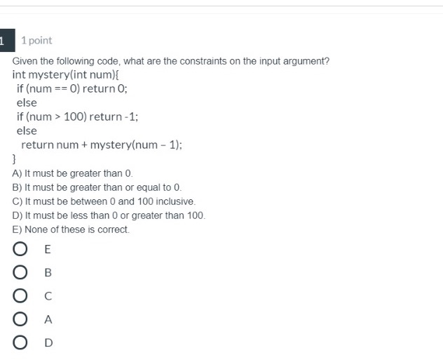 Solved 1 1 point Given the following code, what are the | Chegg.com