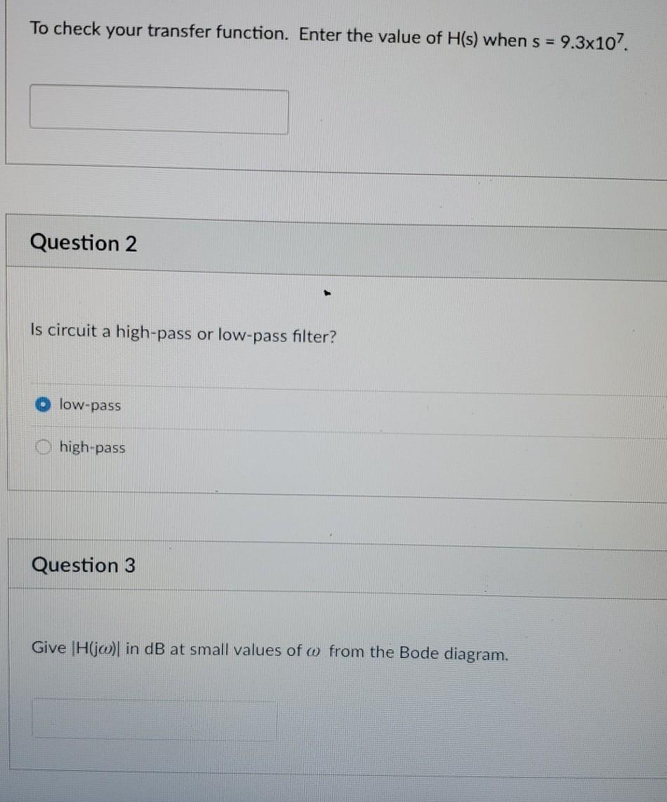 Solved Problem 1: For the circuit shown, find the transfer | Chegg.com