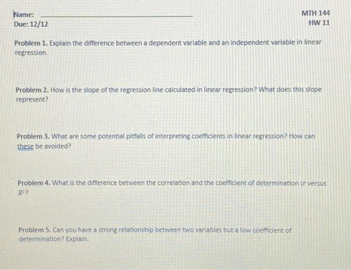 Solved Problem 1. Explain the difference between a dependent | Chegg.com