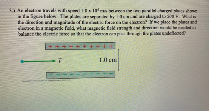 Solved 3.) An electron travels with speed 1.0 x 105 m/s | Chegg.com