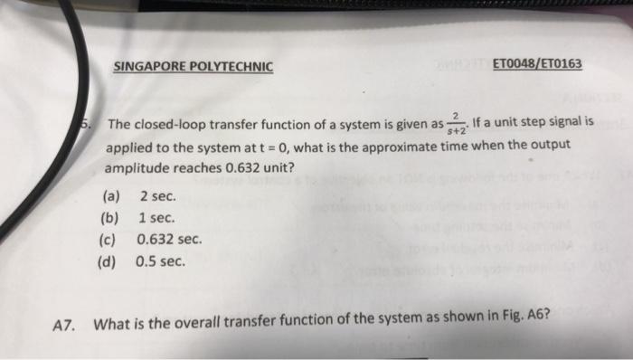 Solved 5. The closed-loop transfer function of a system is | Chegg.com