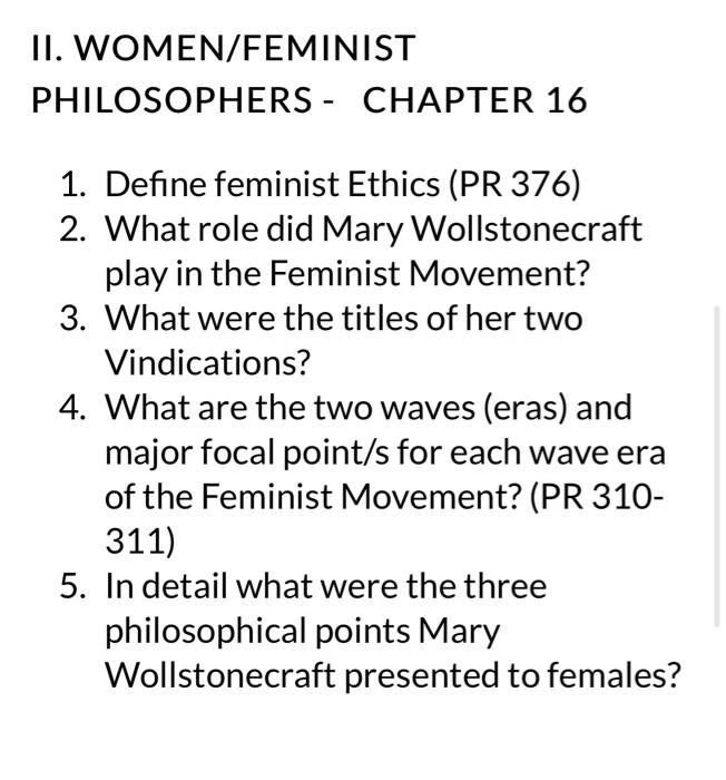 II. WOMEN/FEMINIST PHILOSOPHERS CHAPTER 16 1.