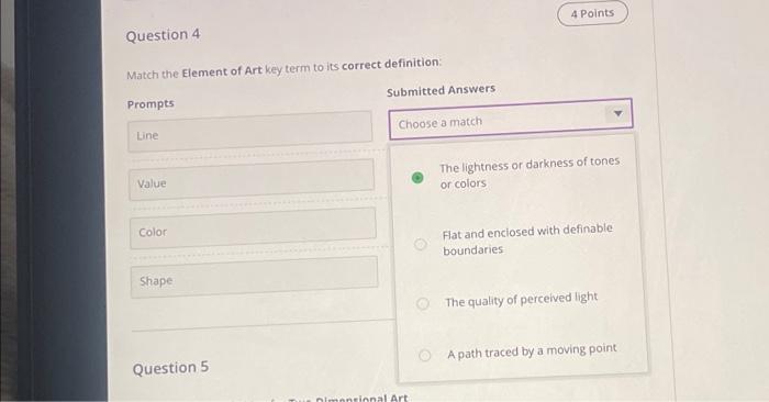 Solved 4 Points Question 4 Match the Element of Art key term | Chegg.com