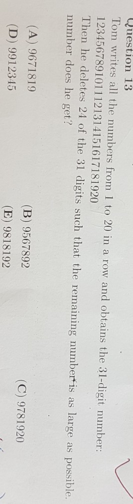 Question 13 Tom Writes All The Numbers From 1 To Chegg Com