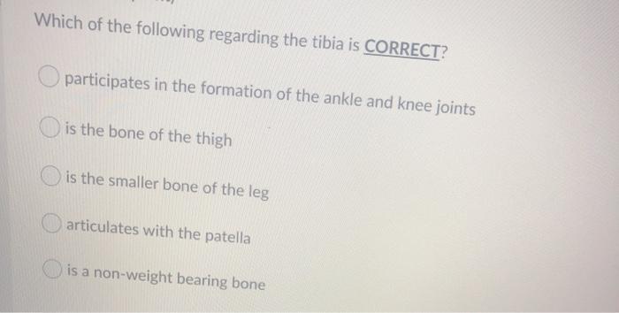 Solved Which of the following regarding the tibia is | Chegg.com