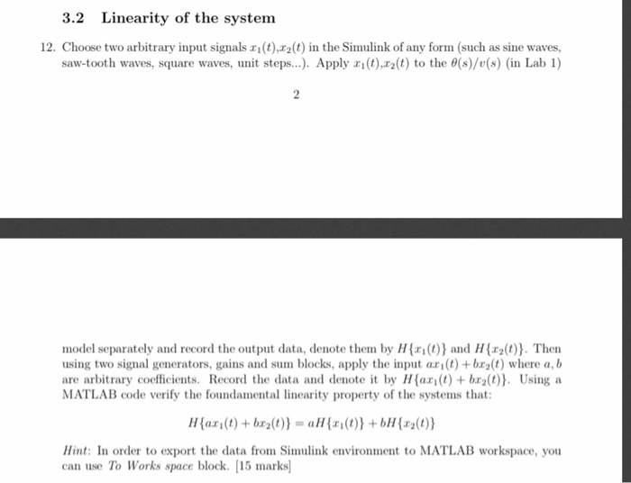 Solved 3.2 Linearity of the system 12. Choose two arbitrary | Chegg.com