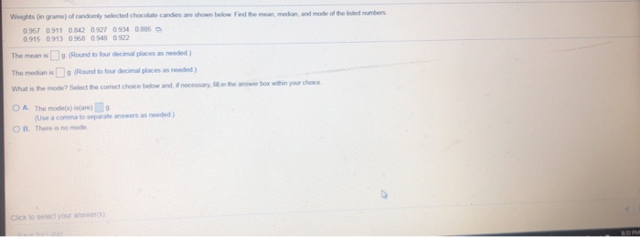 Weights (in grams) of randomly selected chocolate | Chegg.com