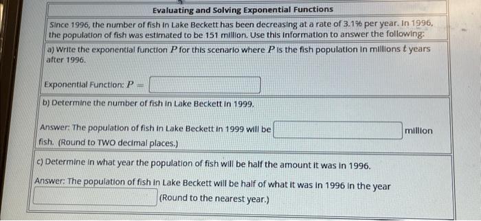 Solved Evaluating And Solving Exponential Functions Since