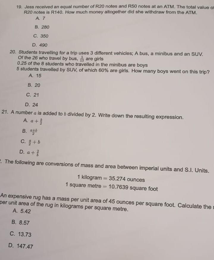 Solved 19. Jess received an equal number of R20 notes and | Chegg.com