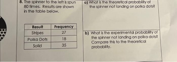 Solved 8. The spinner to the left is spun a) What is the | Chegg.com