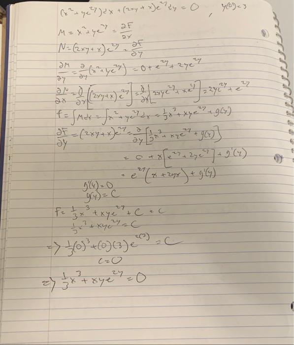 Solved 5) Show that the ODE (x2+ye2y)dx+(2xy+x)e2ydy=0 is | Chegg.com