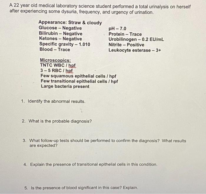 Solved The following urinalysis results are from a 26 year | Chegg.com