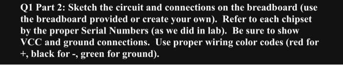 Q1 Part 2: Sketch the circuit and connections on the | Chegg.com